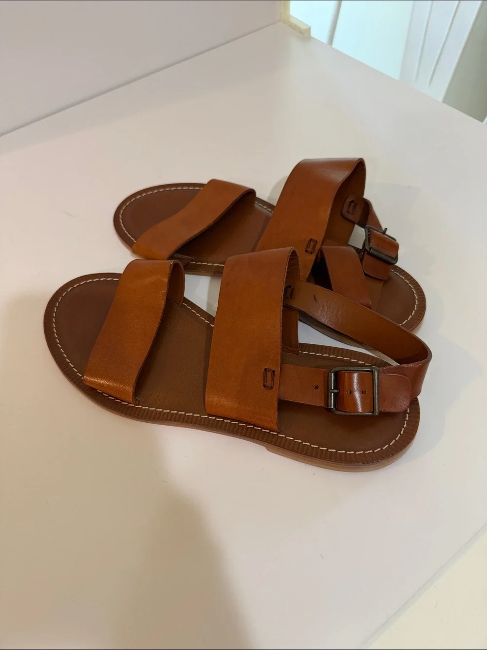 Todd Snyder Leather Brown Double-Strap Sandals with Buckle Sz 10.  Tub10
